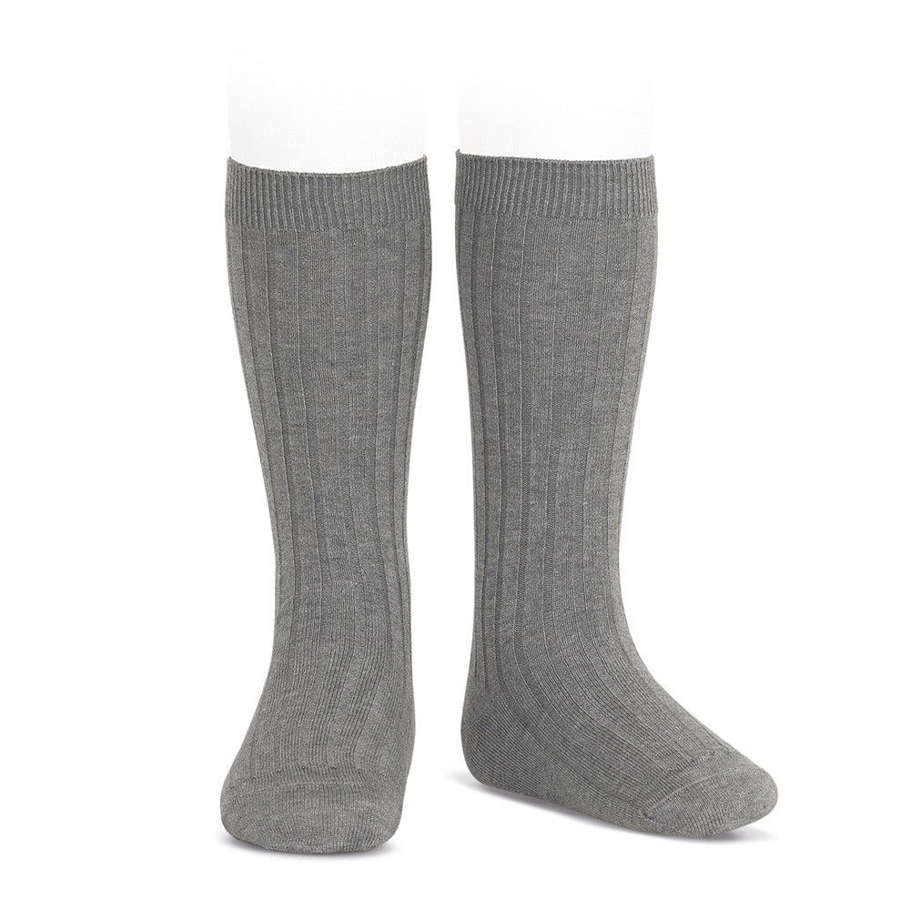 Basic rib knee high socks (Grey) - Happy Milk