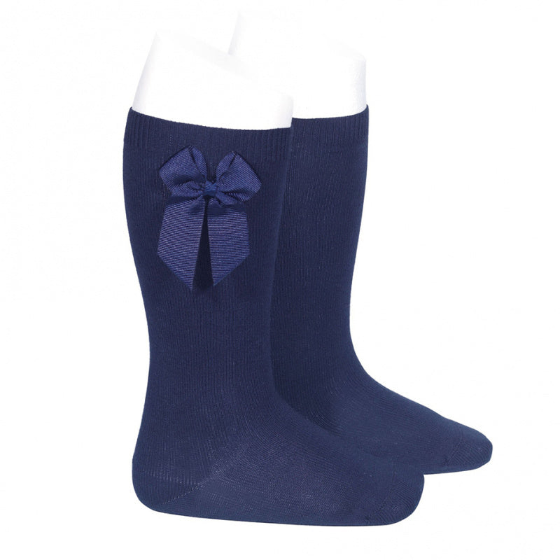 Knee Socks with Side Bow (Marine Blue) - Happy Milk